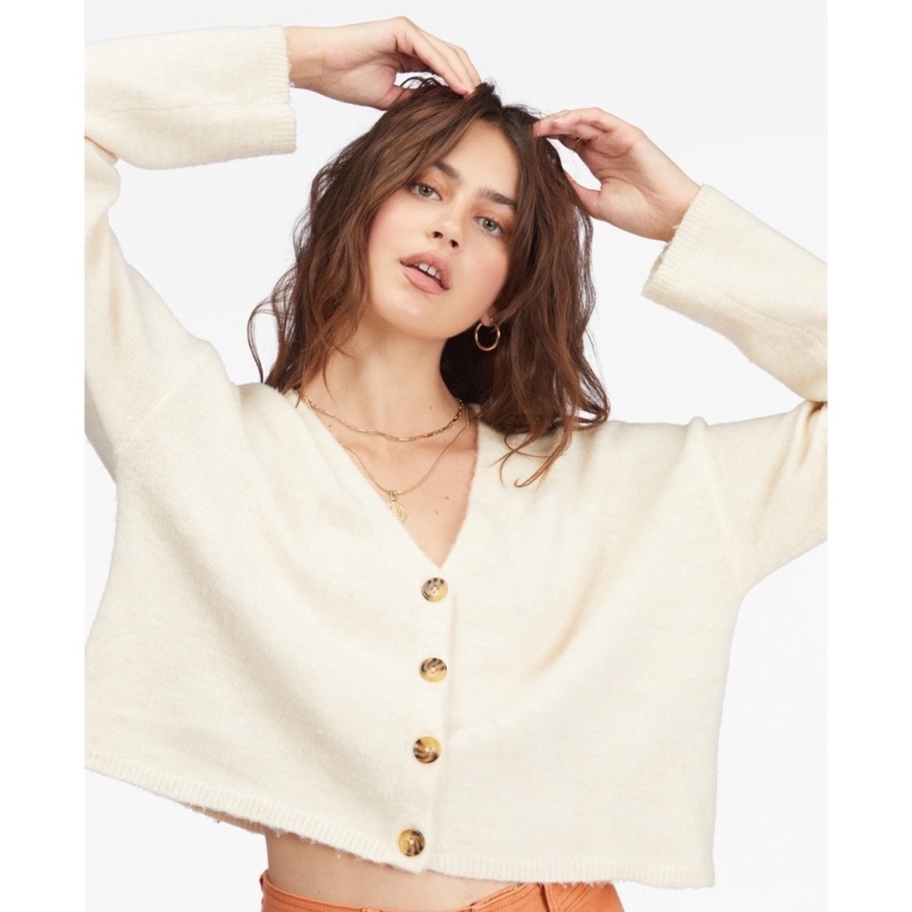 Billabong Cream Cropped Button-Up Women's Sweater